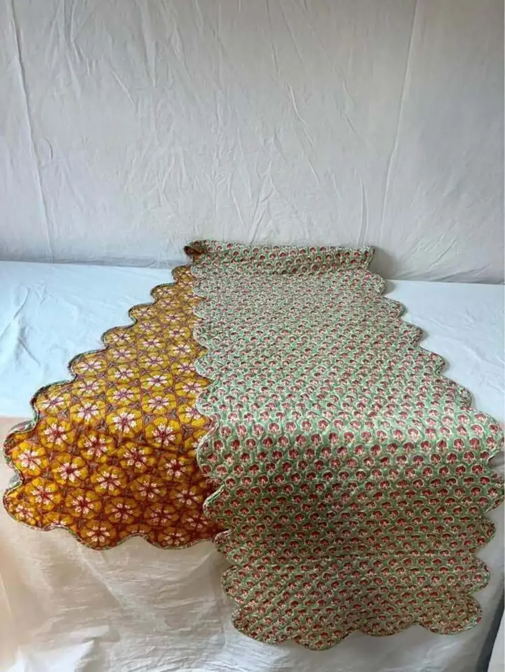 Long Reversible Quilted Scalloped Table Runner